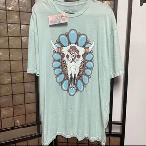 Go Street Light Green Bull Skull Tee